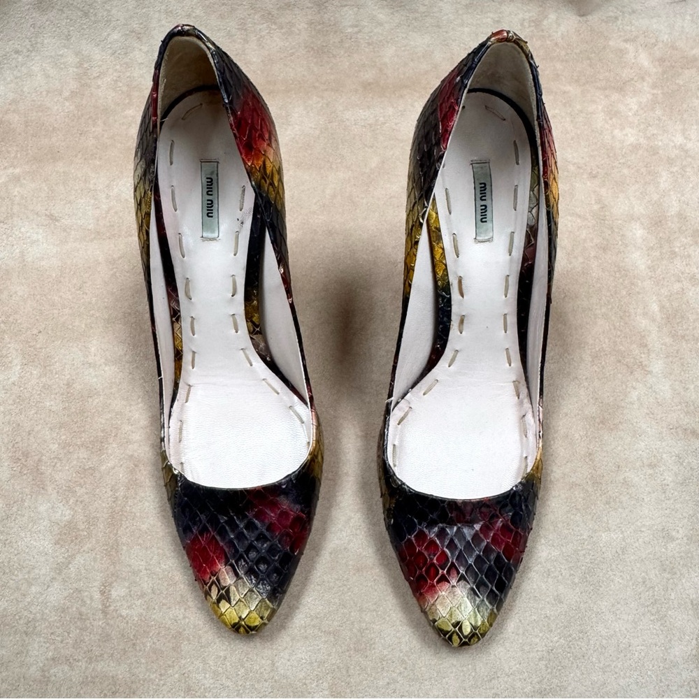 Miu Miu Whips Graffiti Snakeskin Ombre Multicolor Heels Calzature Donna 38.5 Box - Picture 10 of 15